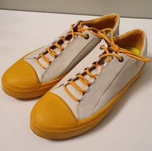 ECCO women's leather sneakers, size 10/41, white/marigold